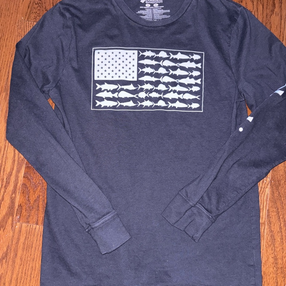 Columbia youth navy Long Sleeve with Fish Flag